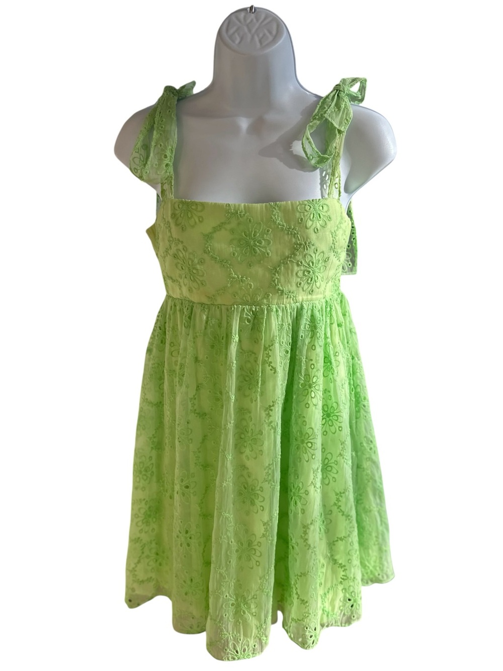 Amanda Uprichard Kiwi Green Eyelet Tie-Shoulder Mini Dress